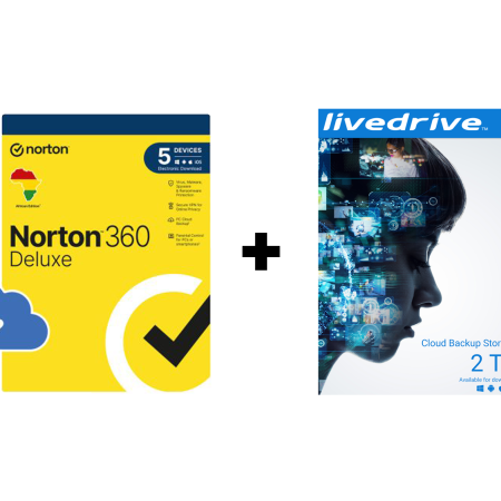 Norton 360 Deluxe 5 Devices + Livedrive Cloud Backup Storage 2TB 10 Devices